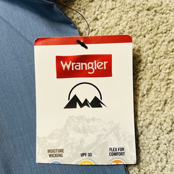 NWT Wrangler Men’s Performance Long Sleeve Button Up Shirt Size 2XL Blue UPF 30 - Picture 4 of 11
